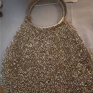 Elegant Silver Beaded Women's Shoulder Bag